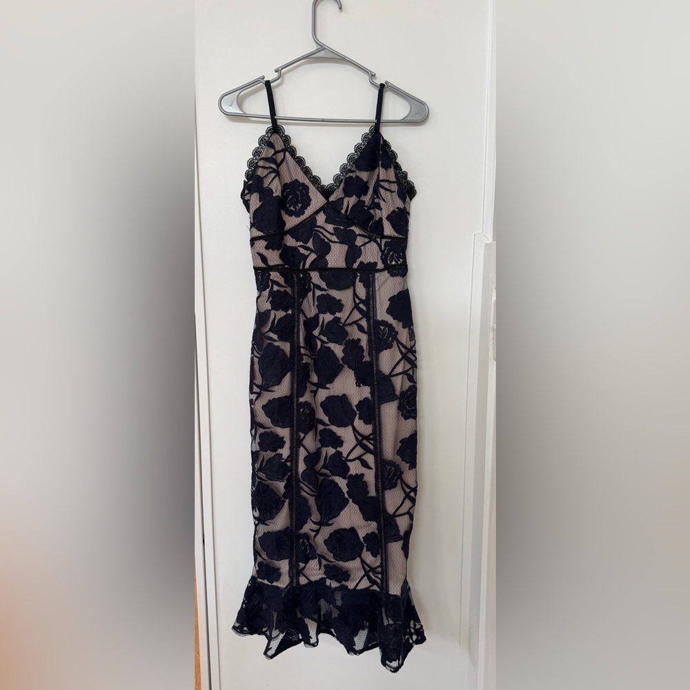 Lulu's Navy and Cream Floral Midi Dress